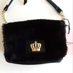 Juicy Couture Faux Fur Flap Crossbody Bag Black New